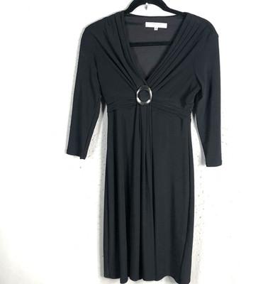 Y2K Babydoll Dress Womens 4P Black Petite Knee Length 3/4 Sleeve Ring Detail