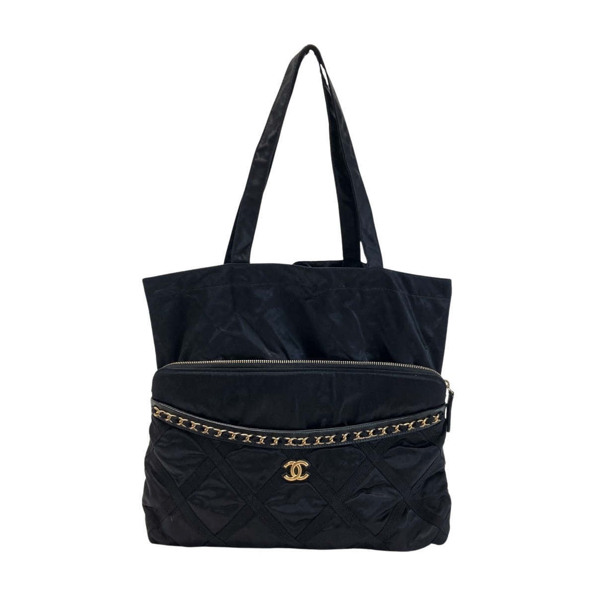 CHANEL Coco Mark Tote AP2664 Nylon Grosgrain 2-Way Black Bag