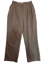 H M Trousers Womens Size 12 Brown High Waist Pleated Dress Pants Straight Leg