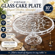 Vintage Glass Cake Plate Pedestal Stand Starburst Pattern 10" Dessert Display