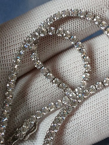 VVS D Color Moissanite Tennis Chain 16" Rhodium Plated .925 St. Silv. 3mm W/box
