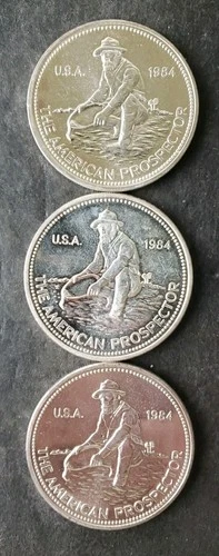 Lot of Three 1984 Engelhard 1oz Silver American Prospector Bullhorn Rounds