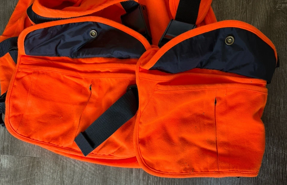 Cabela’s Blaze Orange Hunting Vest Mens L/XL Rear Game Bag Pockets - Image 3 of 4
