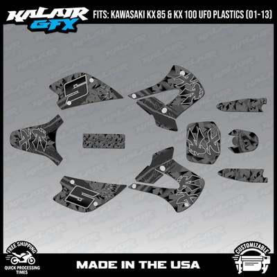 Graphics Kit for Kawasaki KX85 KX100 UFO Restyle 2001-2013 Retro Series - Smoke