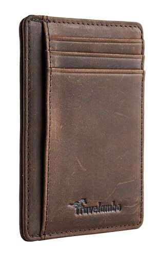 Travelambo Front Pocket Minimalist Leather Slim Wallet RFID Blocking Medium Size