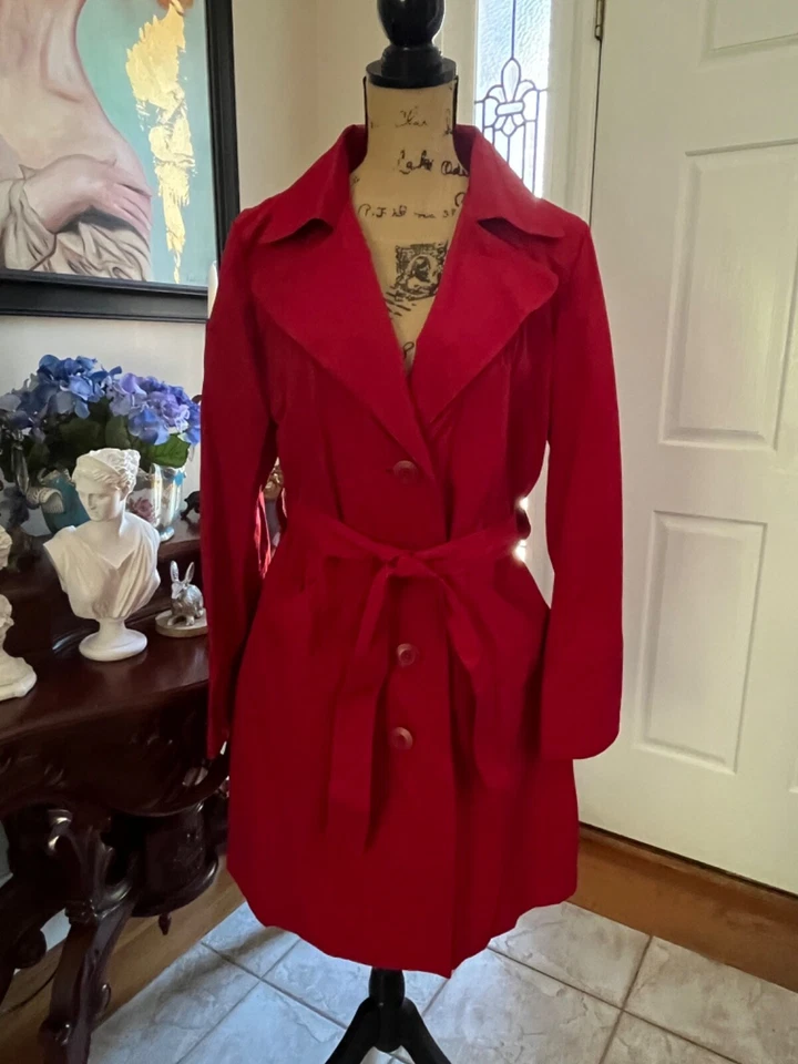 Ambition Womens xl Lightweight Red Belted Trench Coat Gorgeous - Image 3 of 4