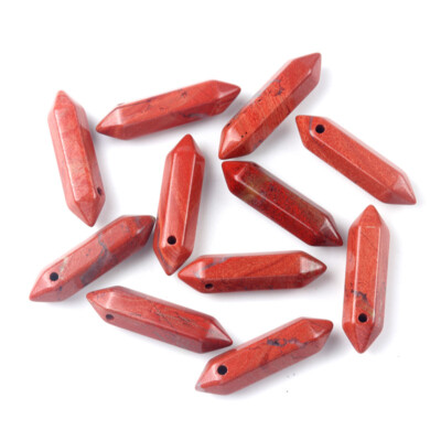 20pcs Natural Red Jasper Stone Hexagonal Column Point Pendants Bead 10x40mm