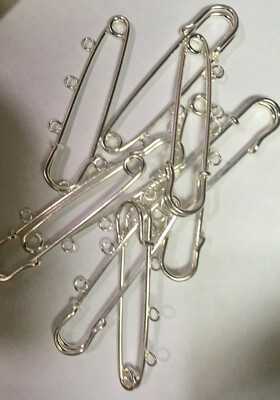 10 Kilt Pins Silver Plated Steel 2'' with 3 Loops Charm Holder component