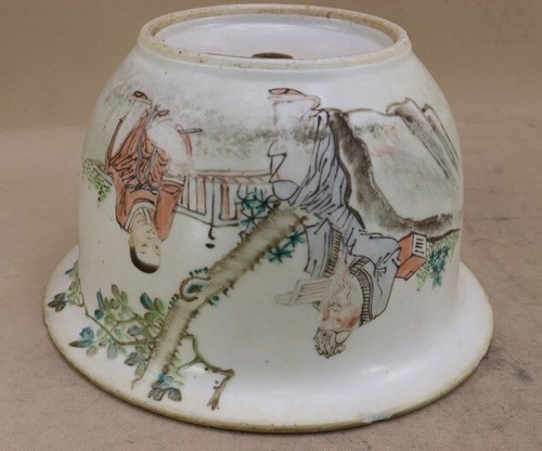 Bonsai Pot china people Round 23.5cm x h 14cm chipped Japan Pottery Jidai - Picture 6 of 7