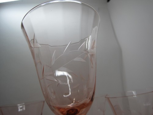 6 Fostoria Etched Pink Rose Water Goblets Elegant Glass - Picture 3 of 6