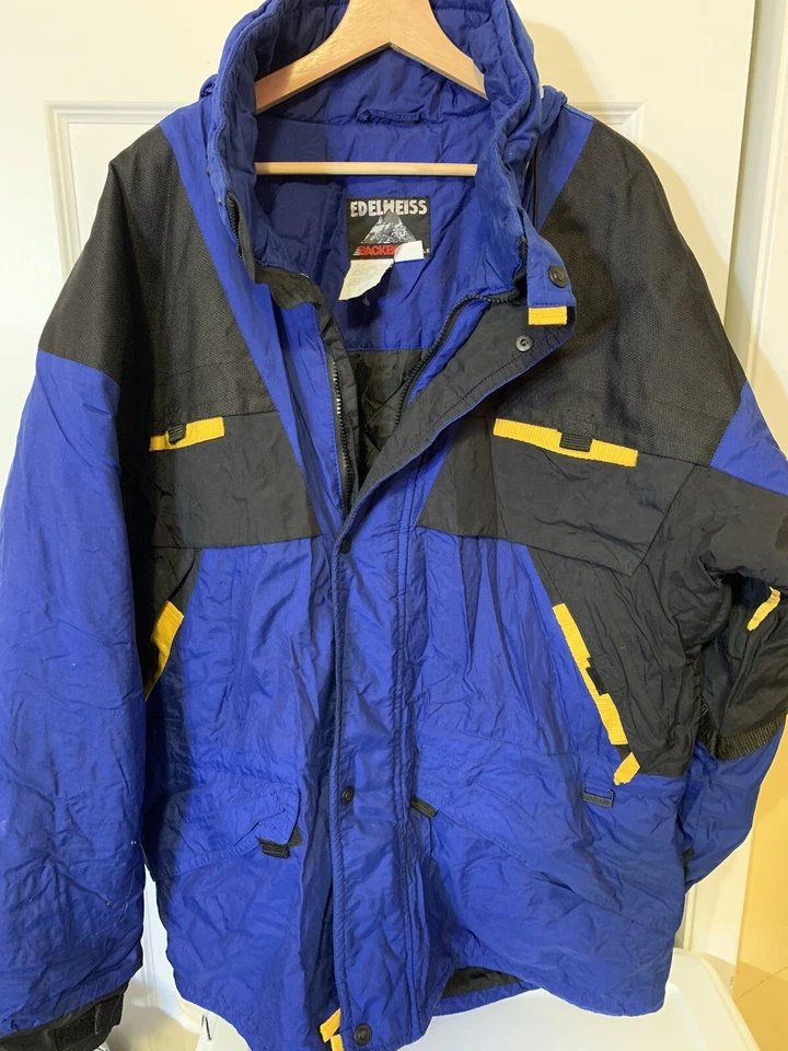 Chaqueta De Colección Años 90 Azul Para Hombre Talla XL Esquí Snowboard EDELWEISS BackBowl Stowaway Con Capucha Foto 4 de 4