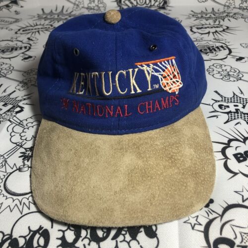Vintage Blue / Tan 1996 Kentucky National Champs Basketball Hat With Leather Rim - Picture 1 of 6