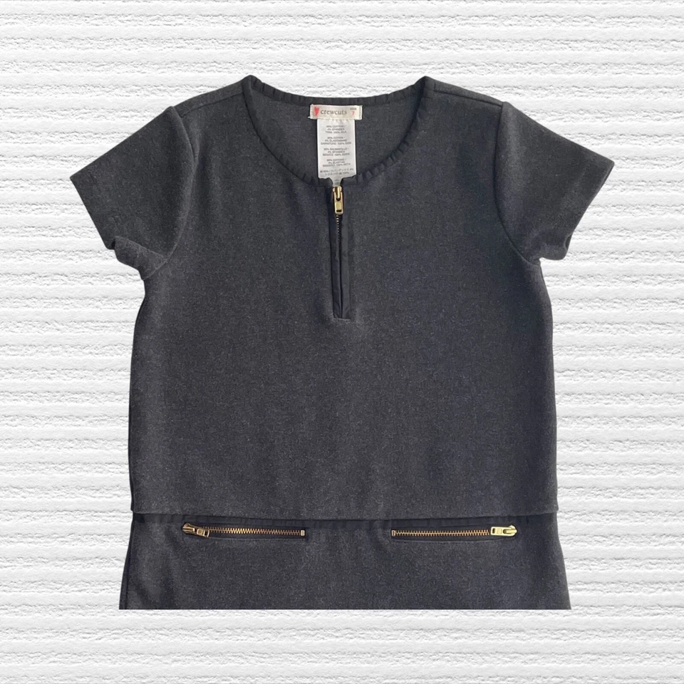 Vestido Crewcuts J Crew Niñas Ponte Cremallera Gris Oscuro Manga Corta Borde de Seda Talla 7 Foto 3 de 4