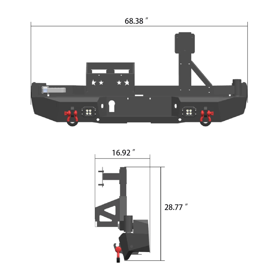 Vijay For 2016-2023 Toyota Tacoma New Steel Rear Bumper W/Tire Carrier&LED Light - Image 4 of 4