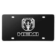 2019 Ram Hemi 3d Dual Logo On 12x6 Black Stainless Steel License Plate
