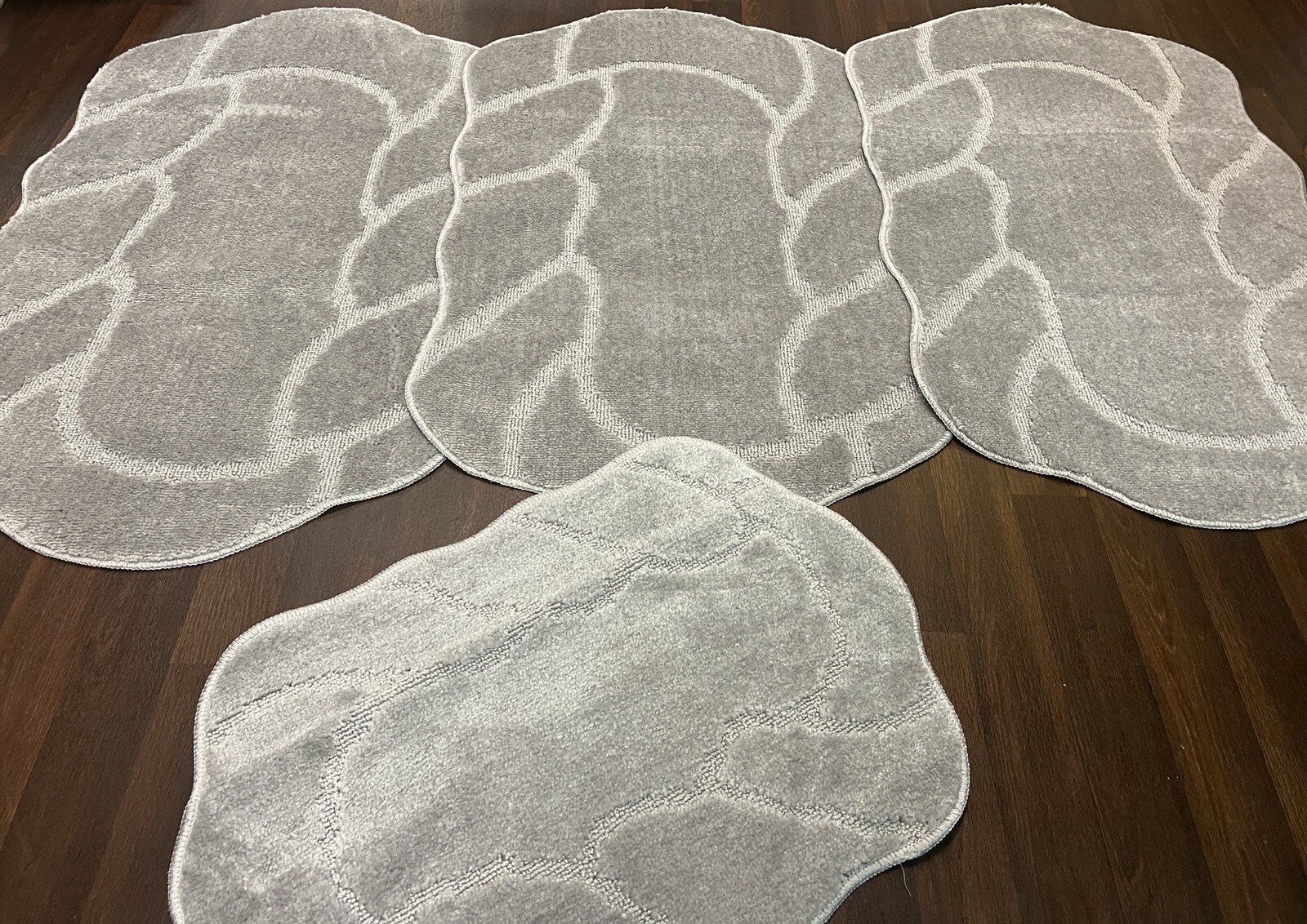 X ROMANY GYPSY WASHABLES SET OF MATS/RUGS GREY SILVER SHAPED CARPETS