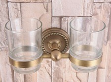 Antique Brass Wall Mounted Bathroom Toothbrush Holder With Two Glass Cup 2ba225