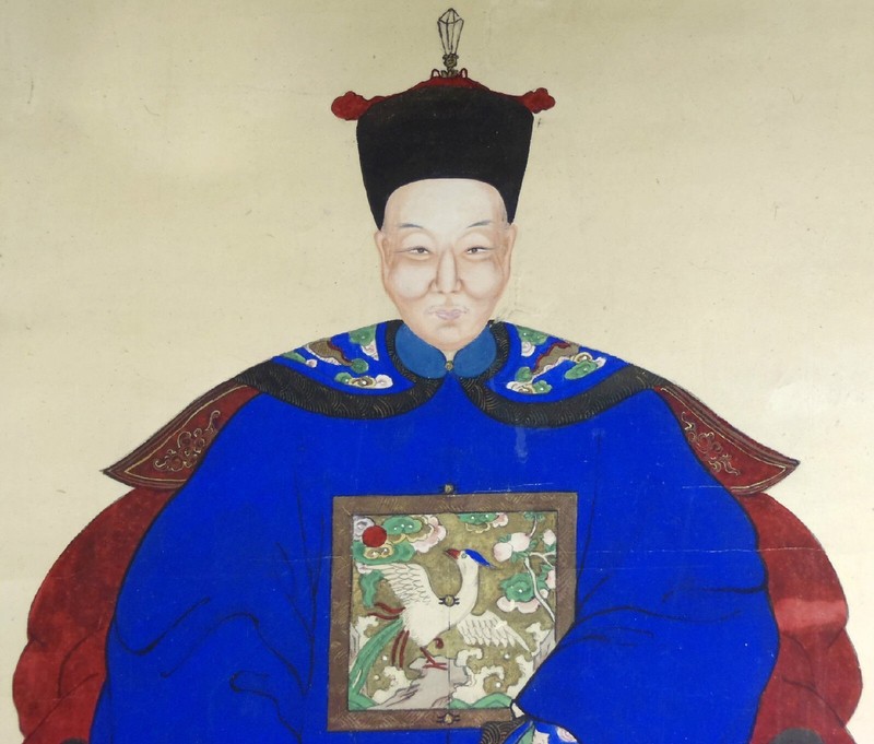 Antique Chinese Scroll Portrait of a Qing Dynasty Scholar Ancestor