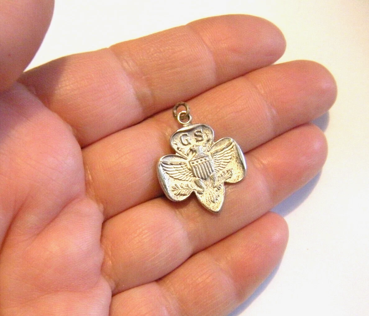 Vintage Girl Scouts GS Eagle Sterling Silver Trefoil Charm