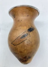 VTG Antique Folk Art Yerba Carved Mate Gourd Yerba Tea Cup Knife Horse Sombrero
