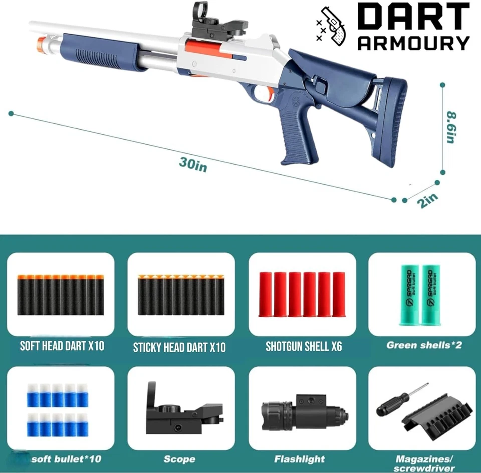 Foam Dart ToyToy Shotgun Soft Bullet Gun Blaster Shell Ejecting Gift for Boys - image 3 of 3