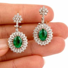 Stunning 7.35ctw Shiny CZ Emerald Dangle Drop Earrings Crafted In 925 Silver