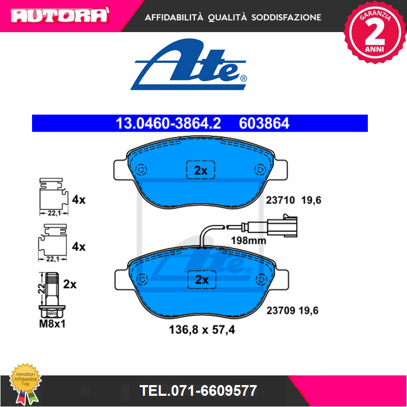 Kit pastiglie freno, Freno a disco - ATE 13.0460-2871.2