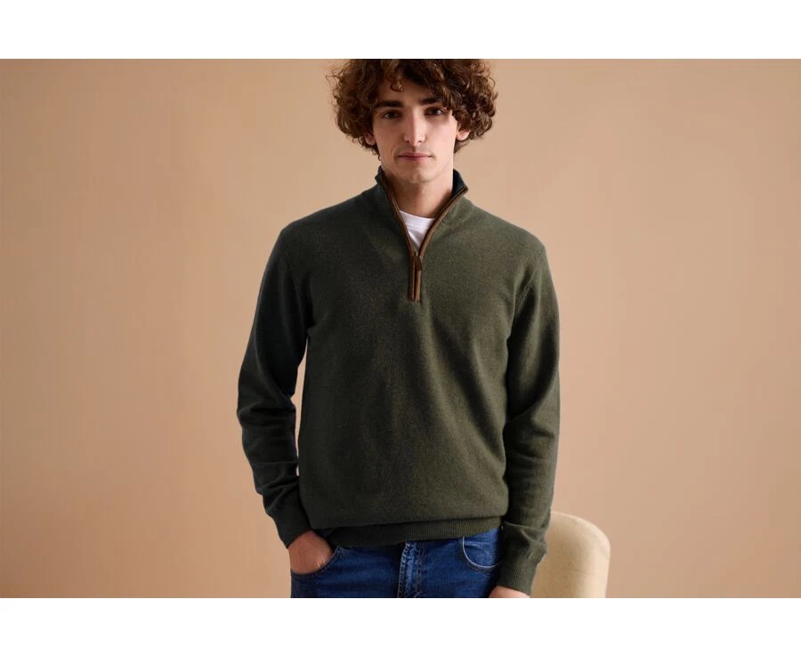 Bexley Sweater Medium Green Solid 1/4 Zip Lambswool