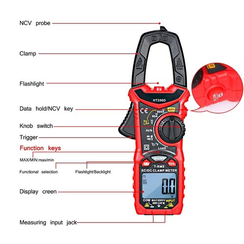 Digital Clamp Meter T-RMS 6000 Counts, Amp Clamp Voltage Tester AC DC Current - Picture 6 of 9