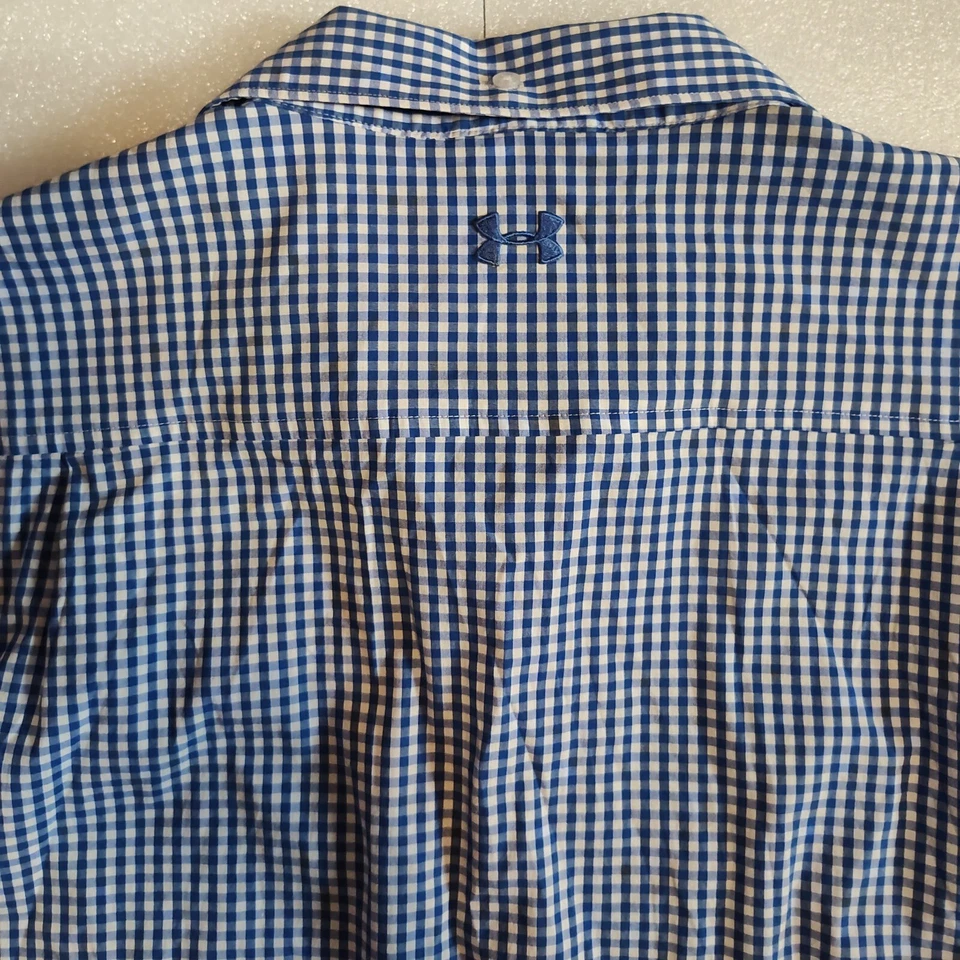 Under Armour Dress Shirt Mens Large Blue White Checked Long Sleeve UA - Image 4 of 4