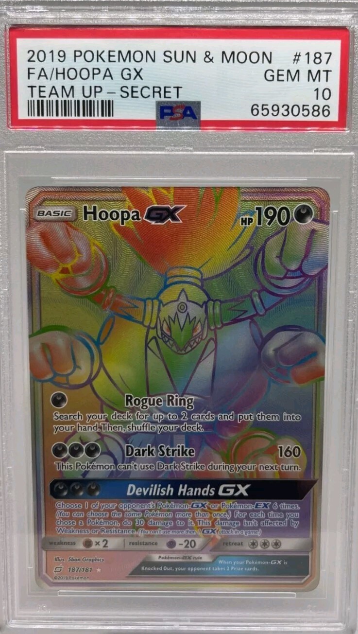 2019 Pokemon Full Art Hoopa GX 187/181 PSA 10 GEM MINT Team Up Secret Rare