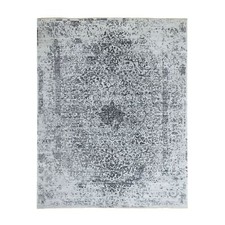 8' x 10'1" Hand Knotted Grey Broken Farsian Design Wool And Pure Silk Rug R62058