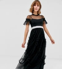 New Needle&Thread Tulle maxi gown with shirting detail Size UK6 US2 XS