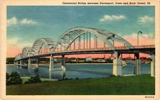 ILLINOIS Rock Island Centennial Bridge River IL Vintage Postcard