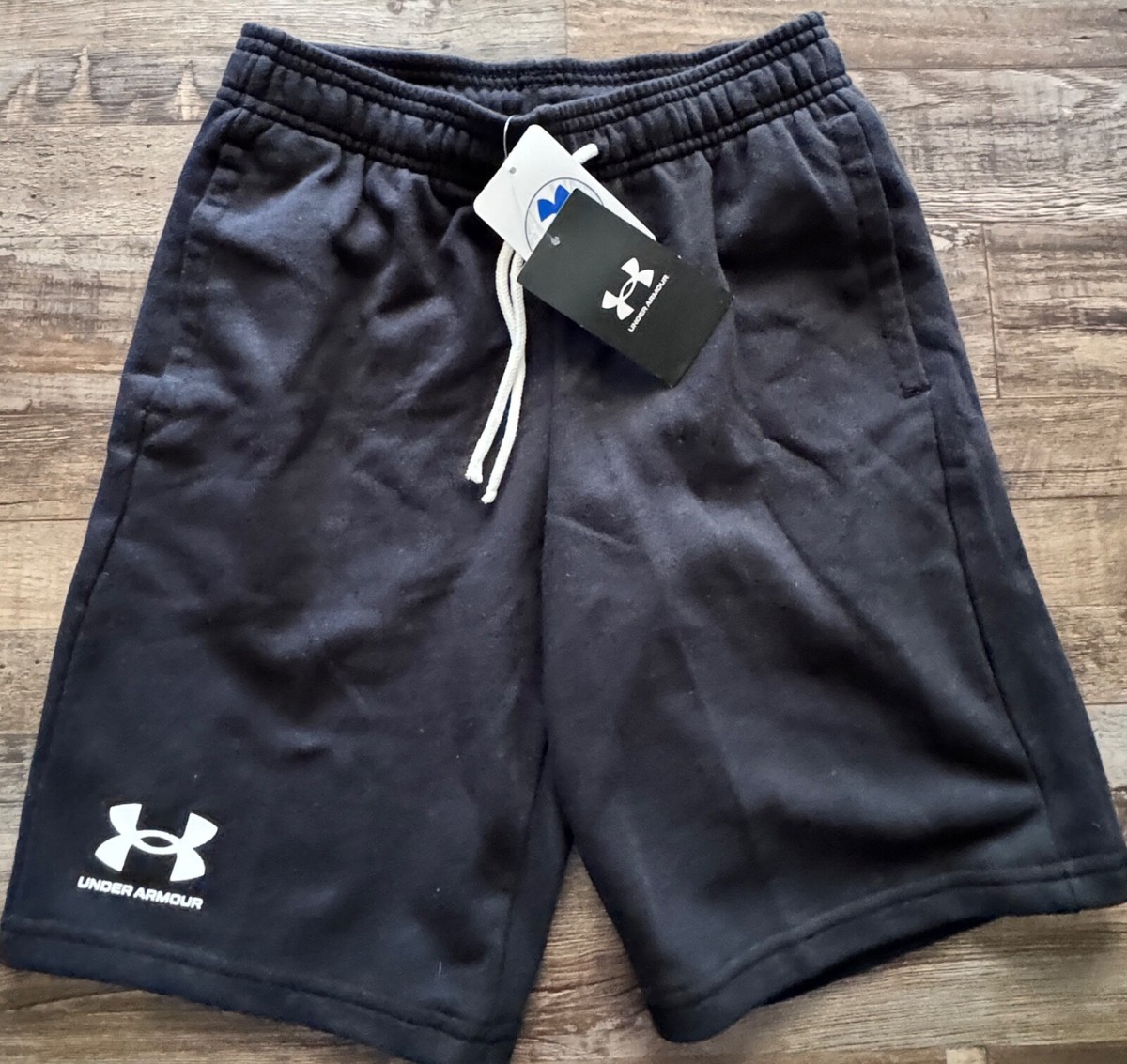 NWT Under Armour Boys Youth YXL Black/White Rival Terry Shorts XL