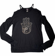 Flowers By Zoe girls rhinestone Hamsa cold shoulder sweatshirt XL 12-14 