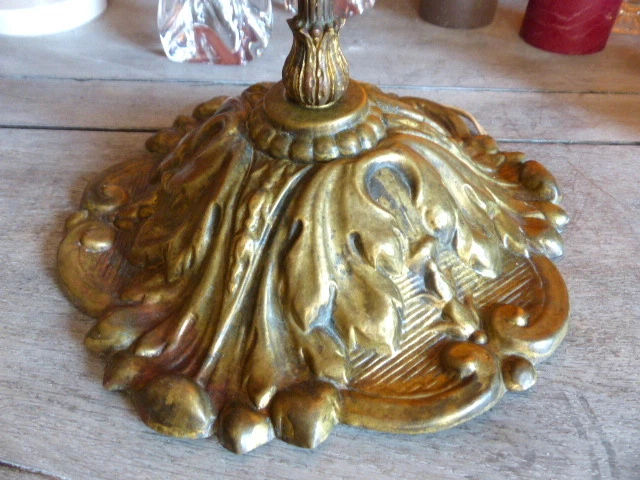 Superbe ancien suspension lustre globe vasque verre cristallin laiton doré 30cm - Photo 2/4