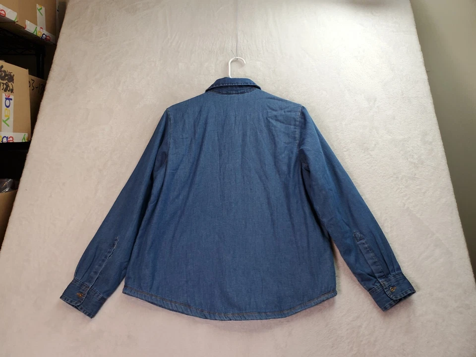 Camisa Riders by Lee para mujer pequeña azul denim forrada polar con cuello abotonado Foto 2 de 4
