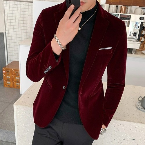 Velluto Giacca Uomo Monopetto Sposo Cerimonia Slim Elegante Abito da Sera  Abito | eBay