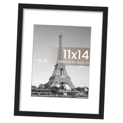 Picture Frame, Display Pictures 8x10 with Mat or Without Mat, Wall 11x14 Black