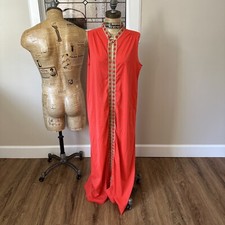 Vtg 60s Red Orange Sleeveless Nightgown Hippie Mod SIze Medium