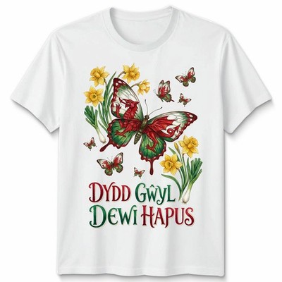 St Davids Day Outfit für Herren Damen walisische Flagge Narzissen Grafik Unisex T-Shirt
