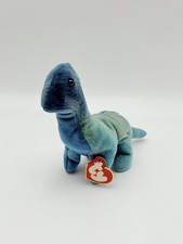 Ty Beanie Babies Bronty Dinosaur Plush Blue 3rd 1st Gen 1995 Tush Tag Hang Tag