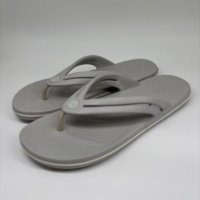 Crocs Crocband Flip Flops Women s 8 Gray Thong Sandals White Band Iconic Comfort