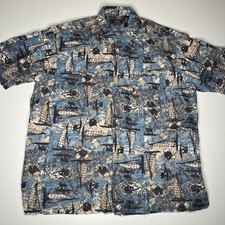 Route 66 Hawaiian Shirt Men  s XL Sailboat Palm Tree Print Rayon Vintage Aloha