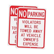 2 Pack No Parking Sign, Violators Will Be Towed Away RED - 14" x 10" - 2 Pack