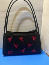 Red Hat Society Purse Black With Embroidered Hats