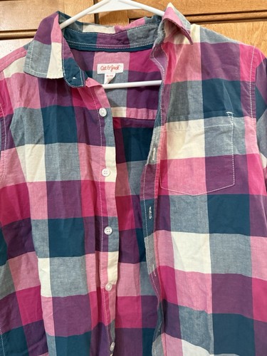 Cat & Jack Girl's Xl Long Sleeve Blue white Pink Check Button Down Shirt - Picture 2 of 4