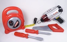 Kids Craftsman Pretend Tools Plastic Tape Measure Screw Drivers Power Drill Saw
