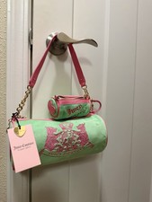 NWT Juicy Couture Choose Scottie Dog Barrel Bag Set Retro Green Pink Velour Y2K